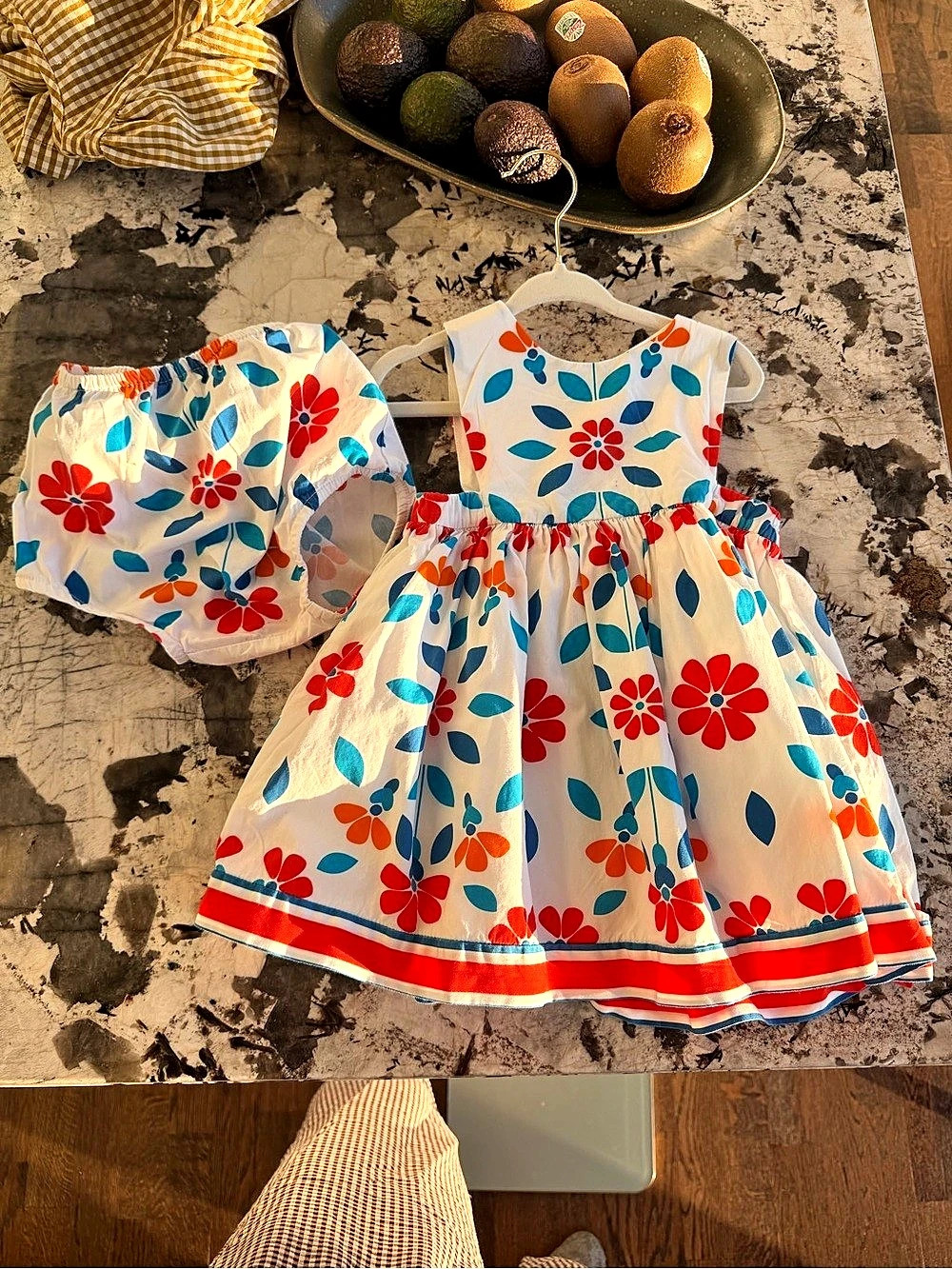 Jacadi Floral Dress & Bloomers White & Red Size 2-3Y Like New